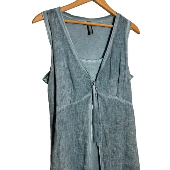 INIZIO | Sleeveless Sea Blue Tier Dress with Tie-Front Linen Over Cardi size XL - Picture 3 of 12